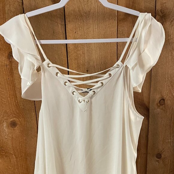 Women's Express White Off Shoulder Ruffle Blouse (L) - Picture 1 of 4